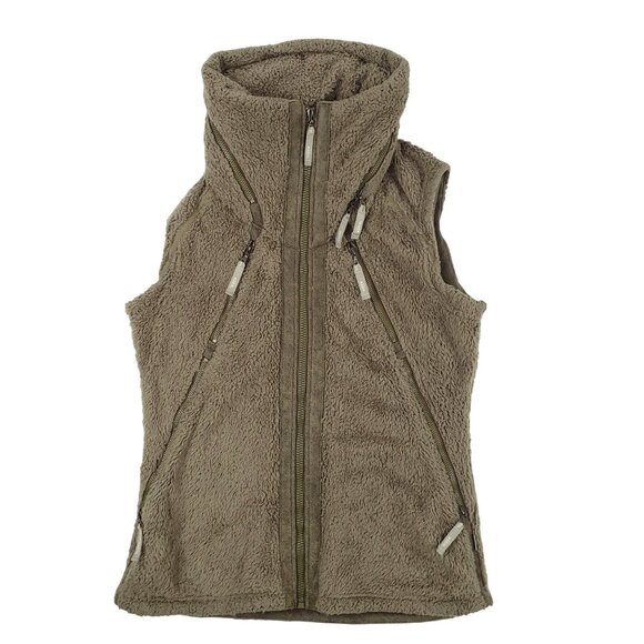 Kuhl Flight Vest Women Small Brown Deep Pile Sherpa Fleece Full Zip Hidden Hood - Picture 8 of 12